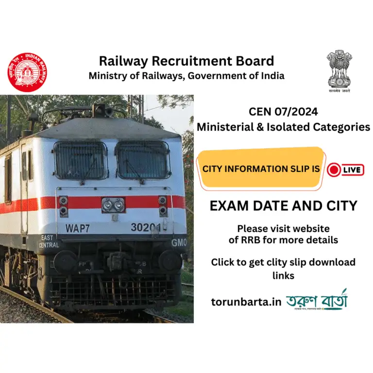 RRB Ministerial & Isolated Categories Exam City Slip is Live